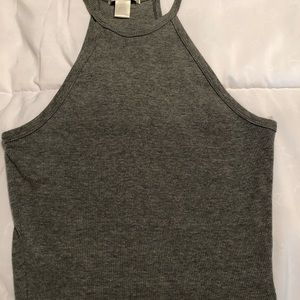 Gray Ribbed Halter Crop Top